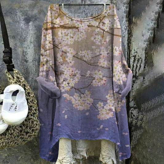 Comstylish Women's Japanese Art Peach Blossom Loose V Neck Casual Shirt