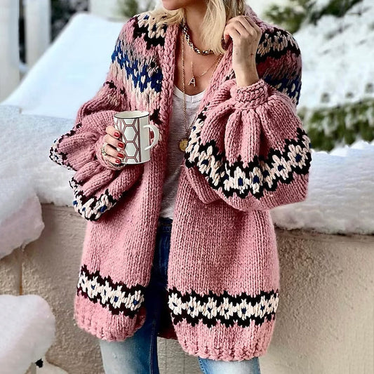 Retro Woven Thick Wool Patchwork Sweater Cardigan elevenforest