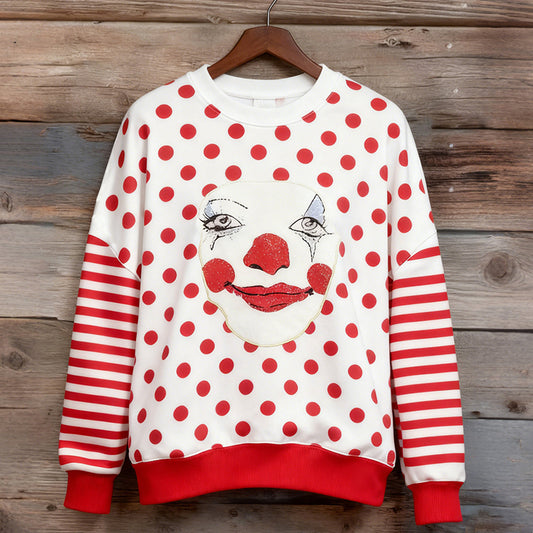 Comstylish Women's Carnival Clown Polka Dot Striped Crew Neck Sweatshirt