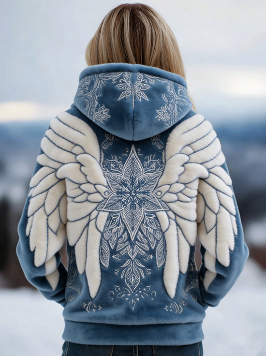 Comstylish Vintage Viking Vegvisir & Wings Art Cozy Plush Hoodie