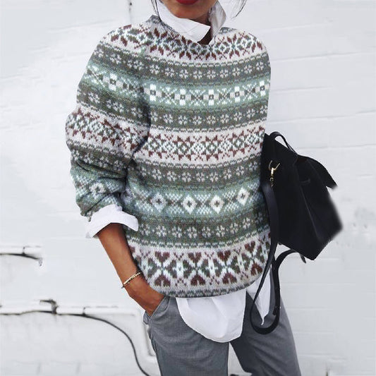 Vintage Fairman Island Snowflake Jacquard Crew Neck Sweater artswardrobe