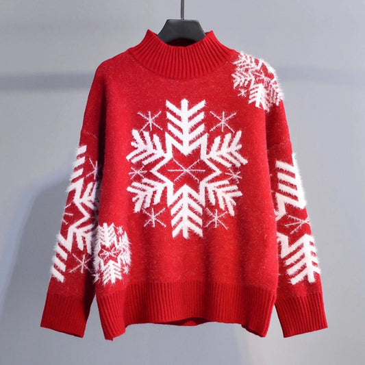 Hilda® | Warm knitted turtleneck sweater with snowflake embroidery for women