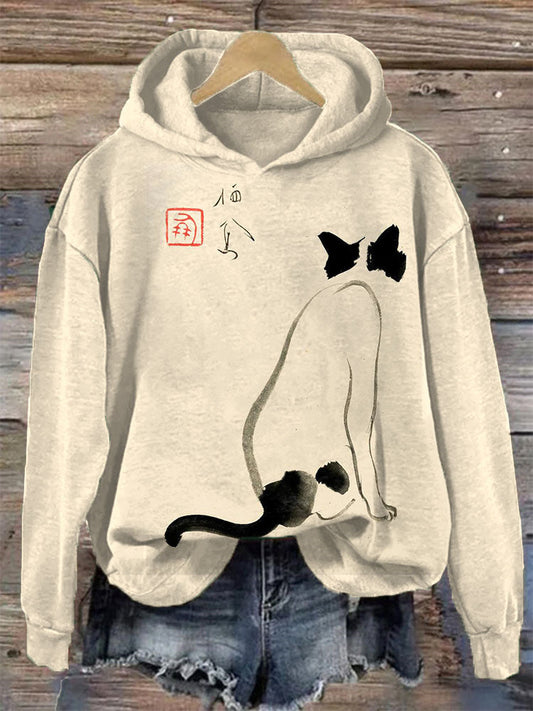 Japanese Art Cat Print Vintage Sweatshirt elevenforest