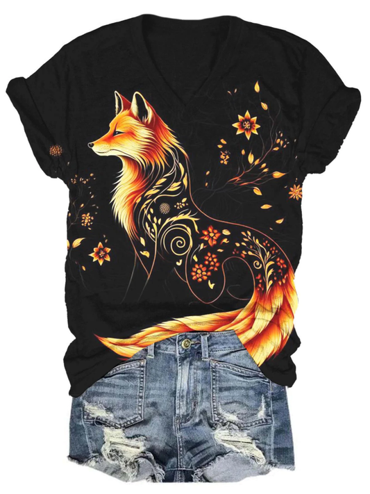 Women's Fall Fox Print Top artswardrobe