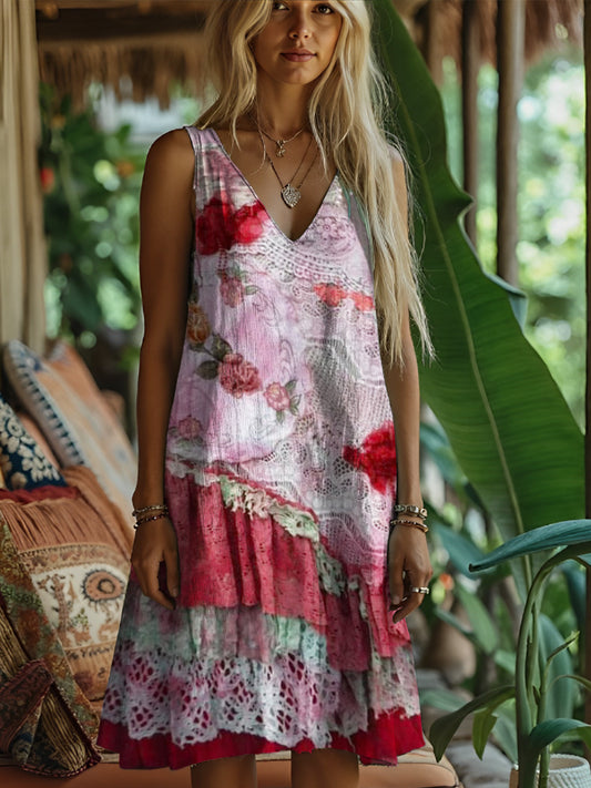 Lace Floral Vintage Art Women's Linen Vest Dress artswardrobe
