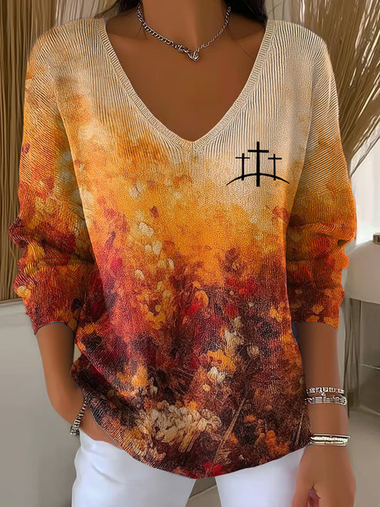 Women's Fall Colors Print Long Sleeve T-shirt artswardrobe