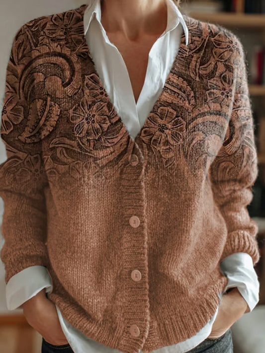 Women's Western Retro Pattern Print Casual Cardigan artswardrobe