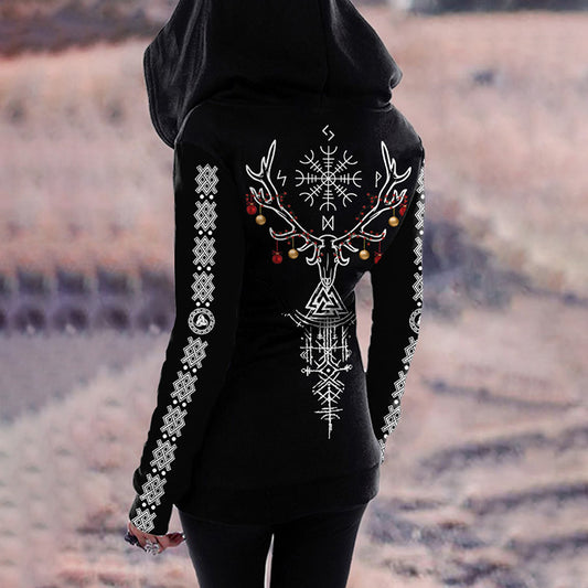 Comstylish Viking Runes Reindeer Graphics Christmas Viking Inspired Women's Hoodies