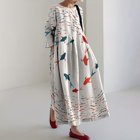 Comstylish Fish Printed Loose Midi Dress