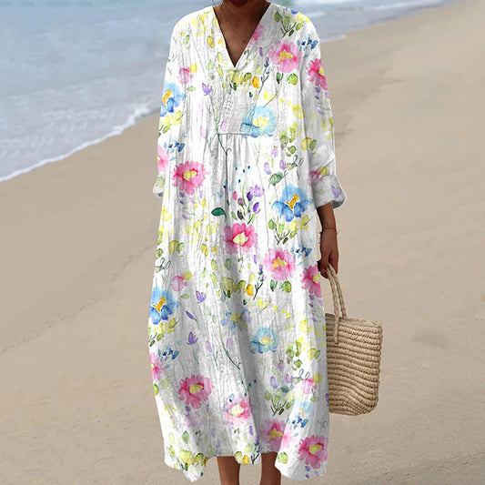 Women's Vintage Flowers Art Print Casual Dress artswardrobe