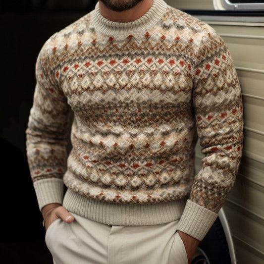 Men's Vintage Geometry Art Knitted Crew Neck Sweater elevenforest