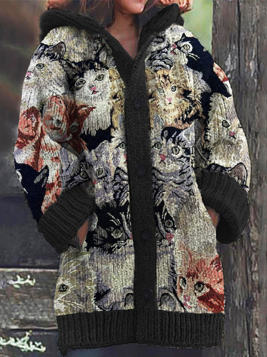 Cats Women's Hooded Sweater Cardigan elevenforest