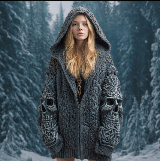 Halloween Theme Viking Style Lady Thick Sweater Coat elevenforest