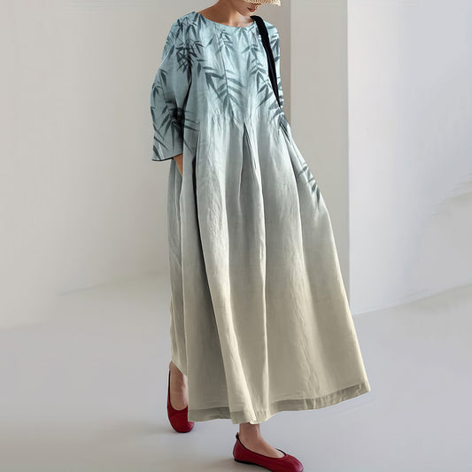 Comstylish Japanese Bamboo Gradient Art Linen Blend Maxi Dress
