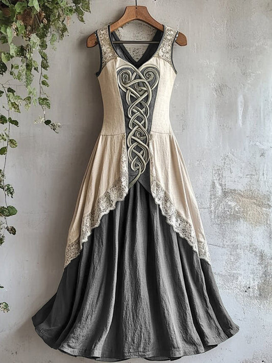 Viking Tribal Celtic Knot Art Lace Linen Tank Dress artswardrobe