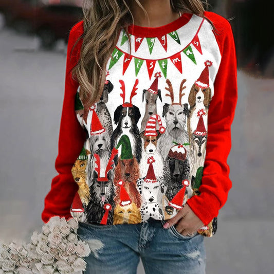 Comstylish Women's Vintage Dogs Waggy Christmas Printed Sweatshirt
