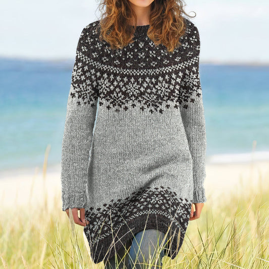 Vintage Icelandic Pattern Knitted Jacquard Dress elevenforest