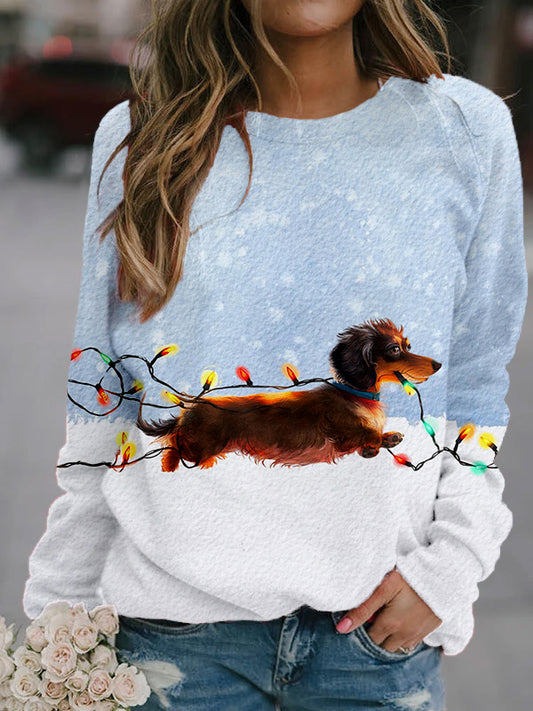 Comstylish Dachshund Tangled In Lights Christmas Cozy Sweatshirt