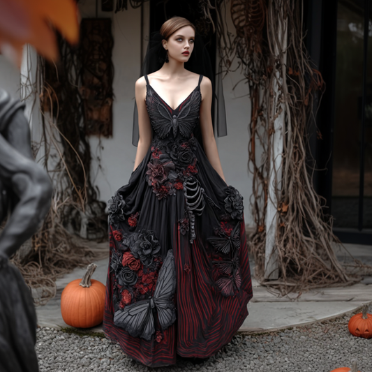 Comstylish Halloween Dark Butterfly Lady Cotton And Linen Dress