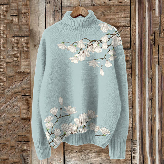 Vintage Magnolia Art Knit Turtleneck Pullover Sweater elevenforest
