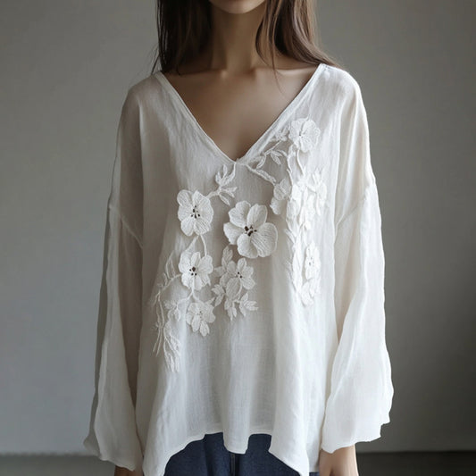 Vintage Floral Lace Embroidered Comfy Long Sleeve Tunic artswardrobe