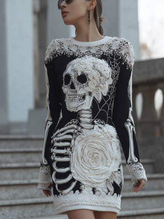 Halloween Anatomy Art Gothic Black And White Knitted Dress artswardrobe