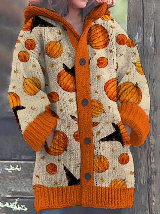 Halloween Cute Pumpkin Ghost  Pattern Cardigan Sweater artswardrobe
