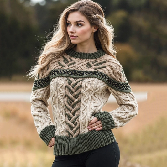 Women's Irish Jacquard Contrast Color Cozy Knit Sweater elevenforest