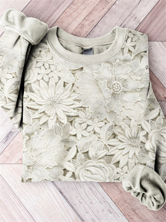 Comstylish Floral 3D Embroidered Lace Comfy Sweatshirt