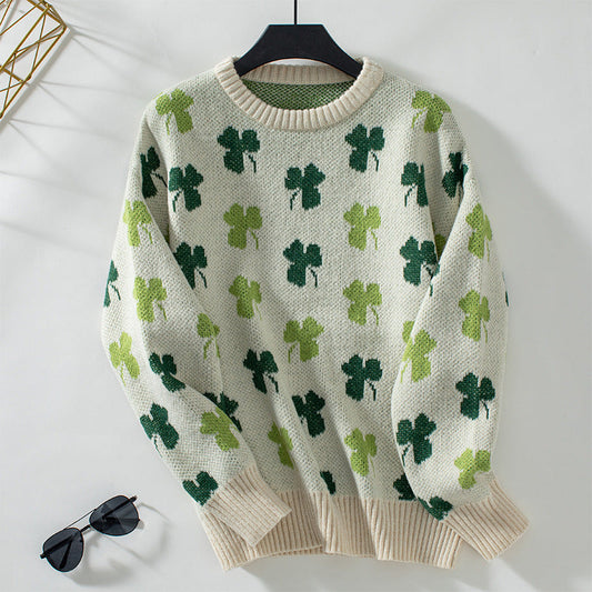 Elisa® | Knitted sweater with a lucky clover pattern