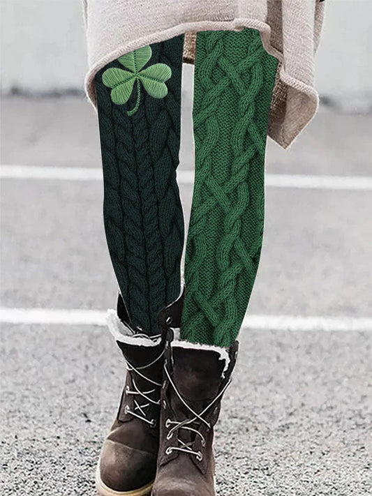 Irish Shamrock Embroidered Jacquard Cozy Leggings elevenforest