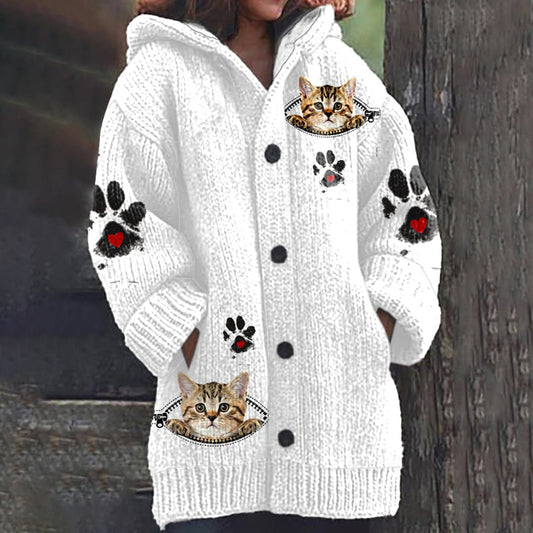 Vintage Cute Cat Paw Cozy Button Down Sweater elevenforest