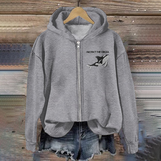Comstylish Protect The Orcas Pattern Zip Up Hoodie