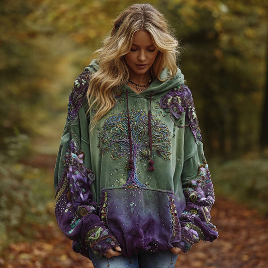 Women's Vintage Viking Celtic Knot Tree Of Life Gradient Hoodie artswardrobe