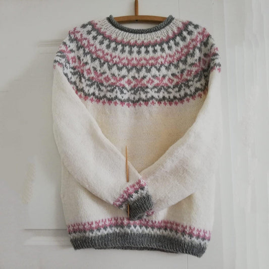 Pink Knitted Pattern Icelandic Cozy Sweater elevenforest