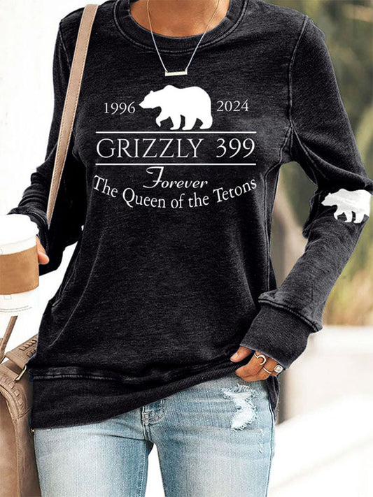 Comstylish Retro Grizzly 399 Forever The Queen Of The Tetons 1996-2024 Print Sweatshirt