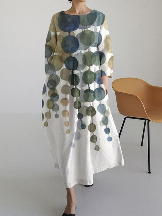 Comstylish Vintage Geometric Art Linen Blend Maxi Dress