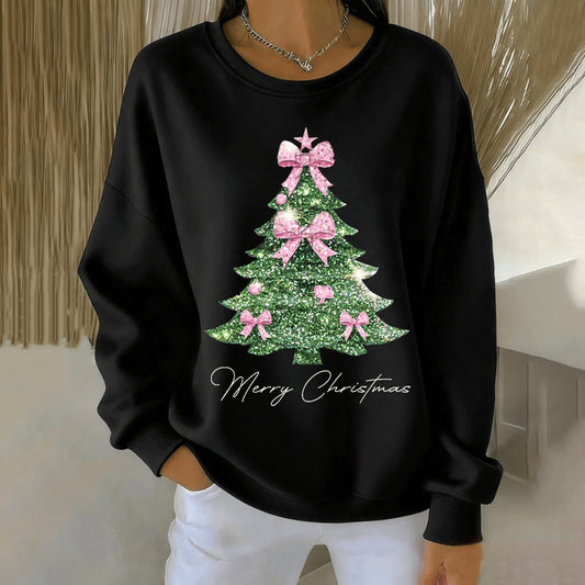 Comstylish Women's Christmas Tree Print Crew Neck Casual Sweatshirt