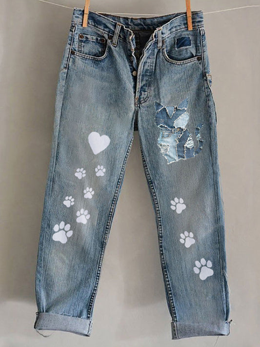 Funny Animal Embroidered Print Jeans elevenforest
