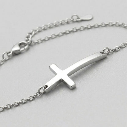 Silver Cross Charm Delicate Chain Bracelet