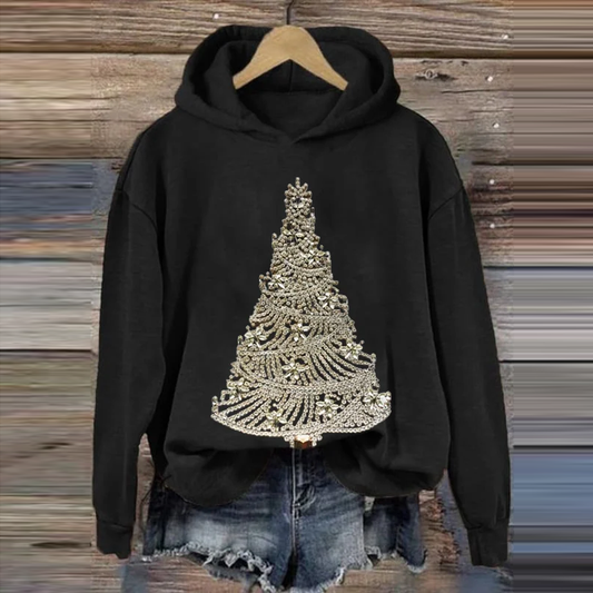 Comstylish Women's Christmas Tree Art Print Casual Hoodie