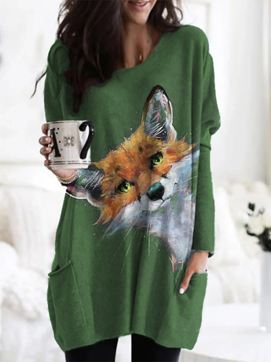 Fuzzy Peeking Fox Painting Cozy Tunic artswardrobe