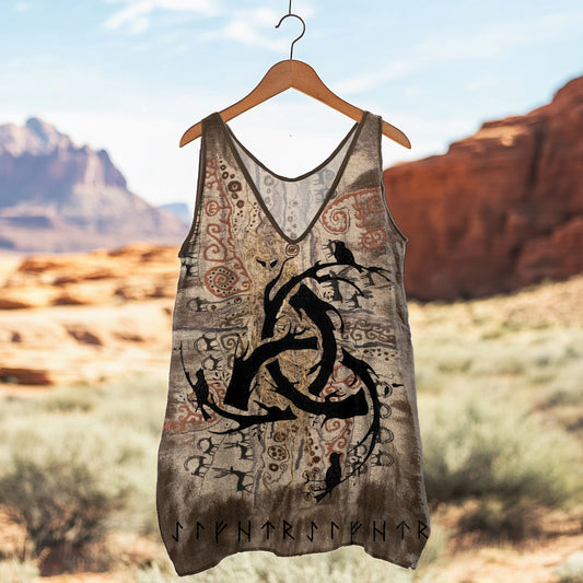 Comstylish Women's Vintage Tribal Rune Forest Graphics Cotton And Linen Tank Top