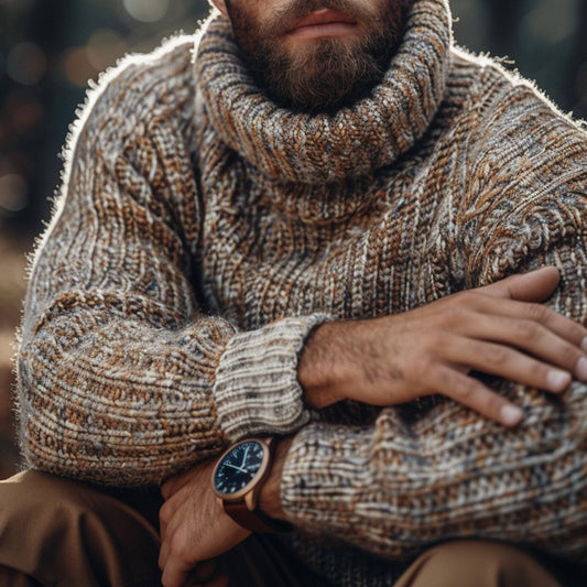 Men's Vintage Jacquard Chunky Knit Warm Turtleneck Sweater artswardrobe