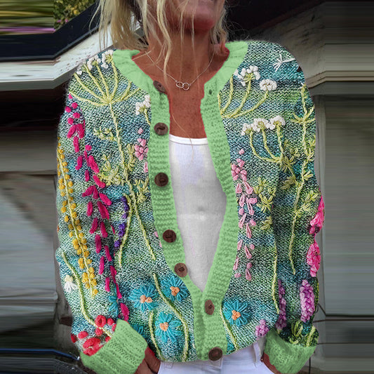 Vintage Floral Embroidery Pattern Jacquard Sweater artswardrobe