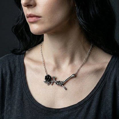 Bone Hand Cursed Rose Necklace