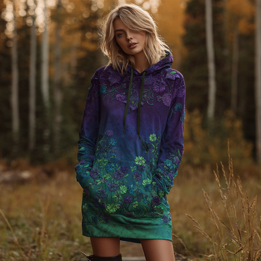 Comstylish Women's Autumn And Winter Gradient-colored Hooded Sweatshirt Dress