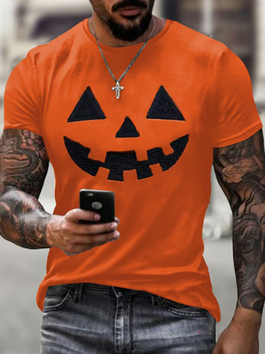 Men's Autumn Halloween Ghost Smiling Face Printed T-shirt artswardrobe