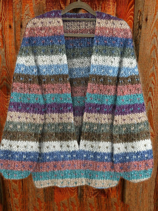 Vintage Striped Knitted Pattern Cozy Cardigan elevenforest