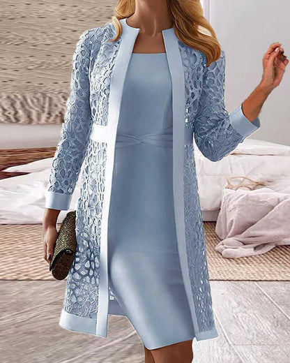 LM | Two-piece set - dress lace cardigan for women